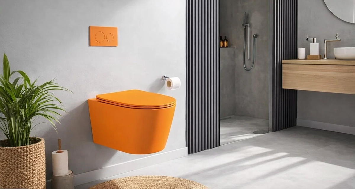 WC suspendu orange sans bride avec bâti mural inclus